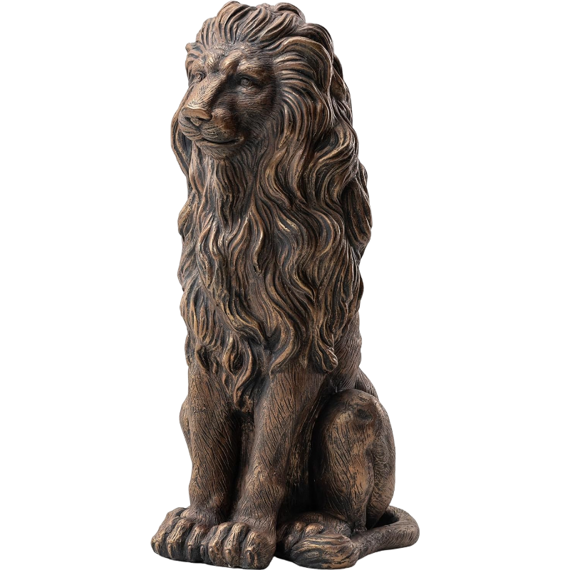 20.5" Lion Statue, Resin Outdoor Guardian Sculpture, Simulated Animal Decor for Villa, Garden, Park & Resort, Patriotic Independence Day Decoration for Home & Courtyard