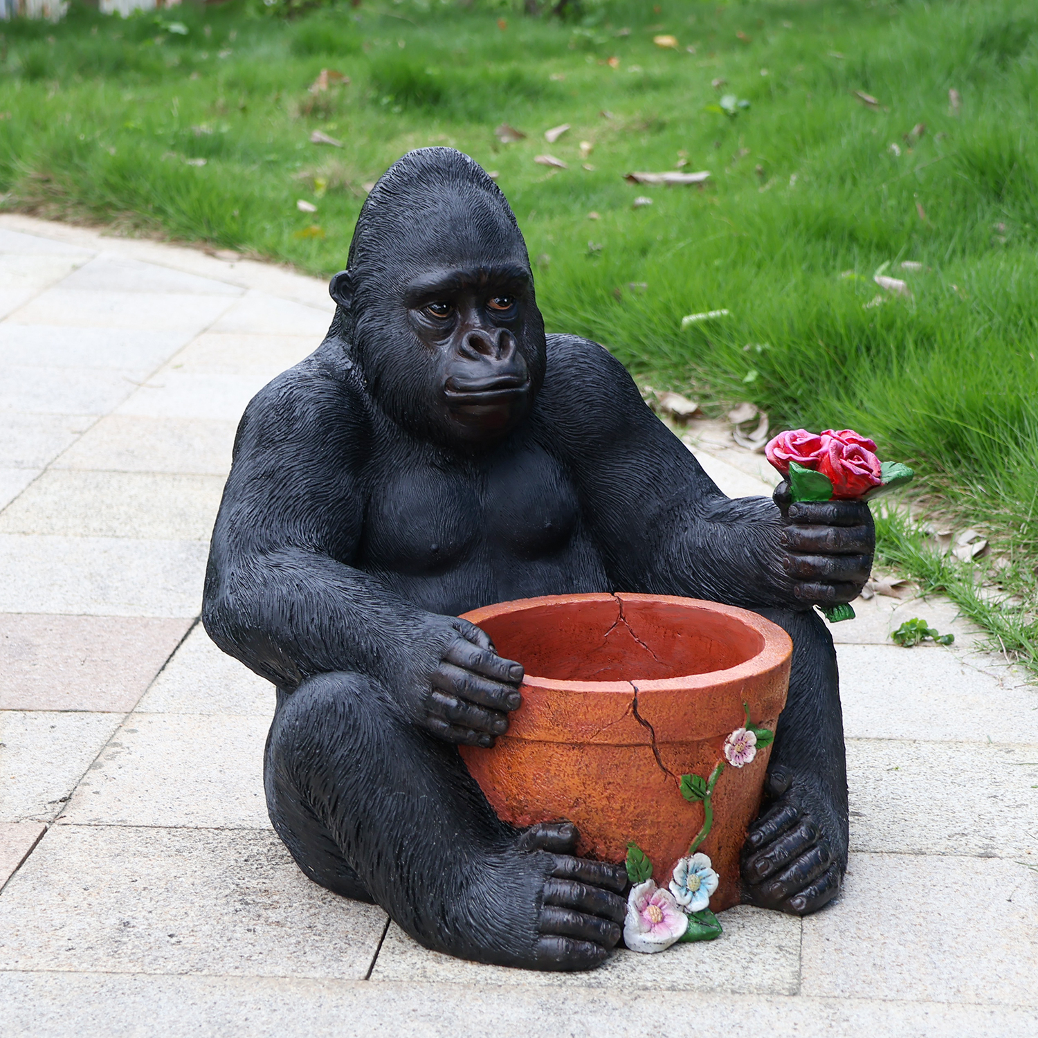 Outdoor Garden Sculpture Chimpanzees  Flower Pot Planter - Unique Yard Statue Decoration, Interesting Law Outdoor Ornament