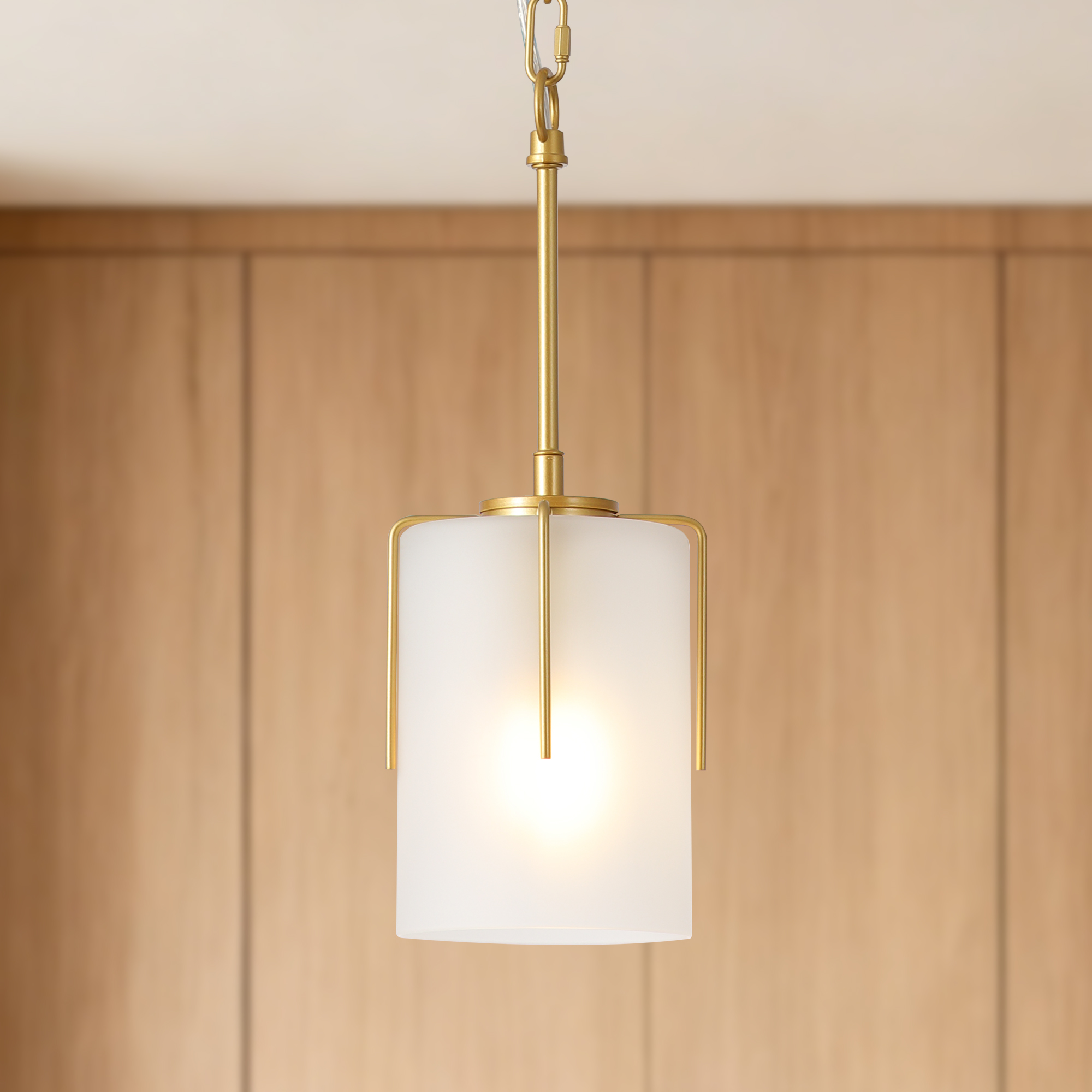 Gold Modern Pendant Light with Frosted Glass Shade, Adjustable Height, Compatible with Flat/Vaulted/Curved Ceilings, E26 Base (Max 60W) for Kitchen Island Dining Room