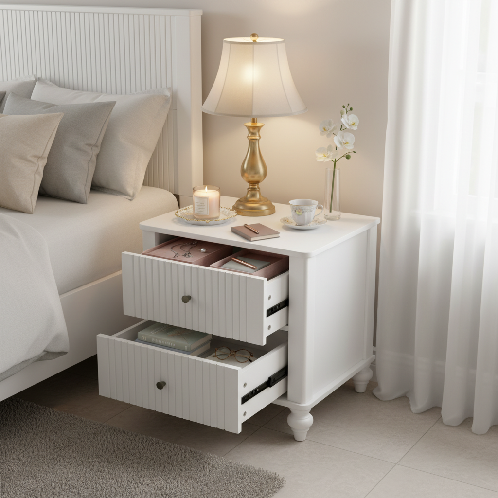 23" Nightstand with 2 Drawers, White Color - Sturdy Wooden Bedside Table for Bedroom  & Living Room Use, Modern Decor, MP1