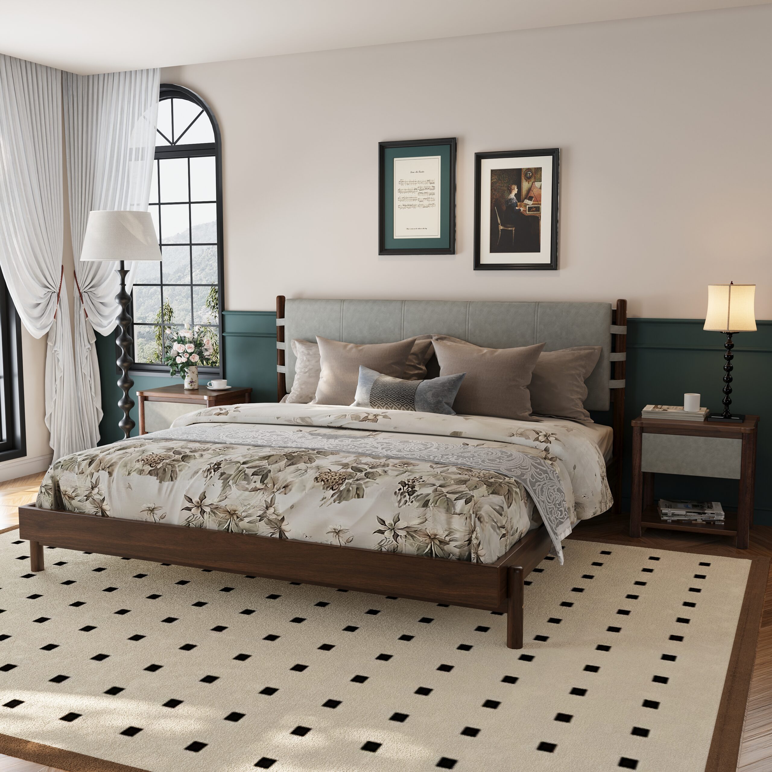 Modern King Bed Frame Set with 2 Nightstands, Light Gray Wood Platform Bed with Headboard and Matching Bedside Tables for Bedroom