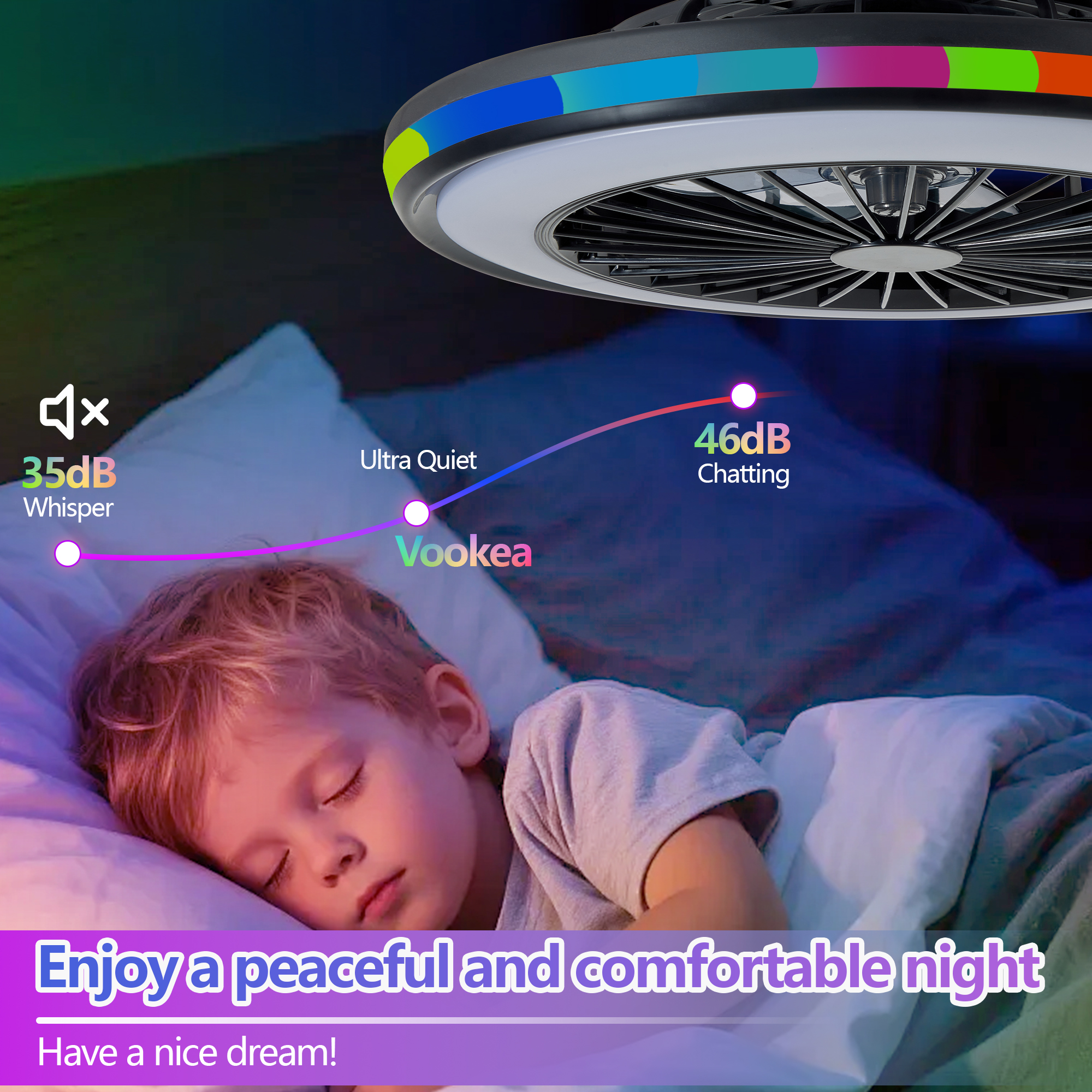 Modern LED Ceiling Light with Fan, RGB Ceiling Fan Lights, infinitely dimmable Light for Living Room, Bedroom, Office, 3000-4500-6000 K (Black & 20" & RGB) - Image 7