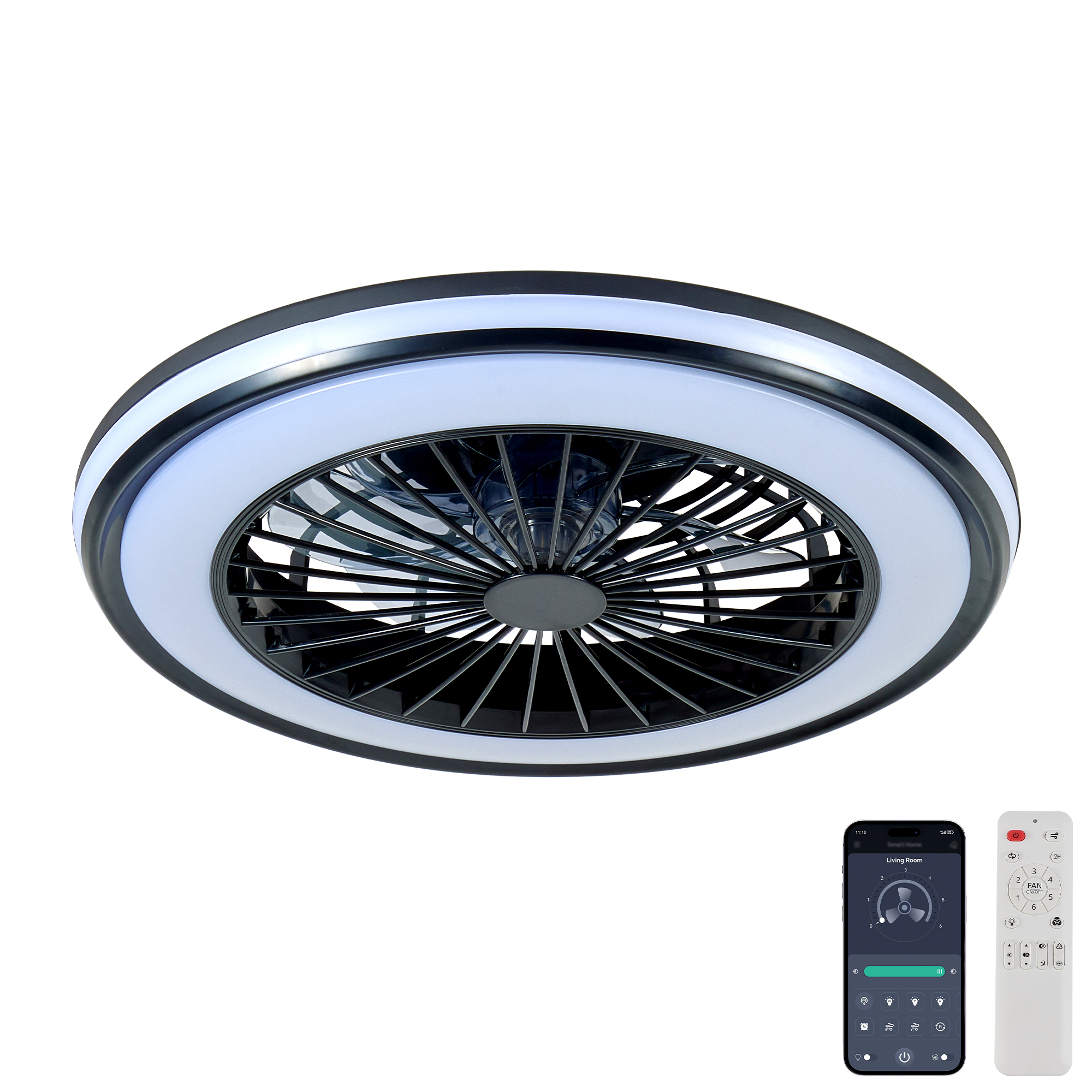 Modern LED Ceiling Light with Fan, RGB Ceiling Fan Lights, infinitely dimmable Light for Living Room, Bedroom, Office, 3000-4500-6000 K (Black & 20" & RGB) - Image 9