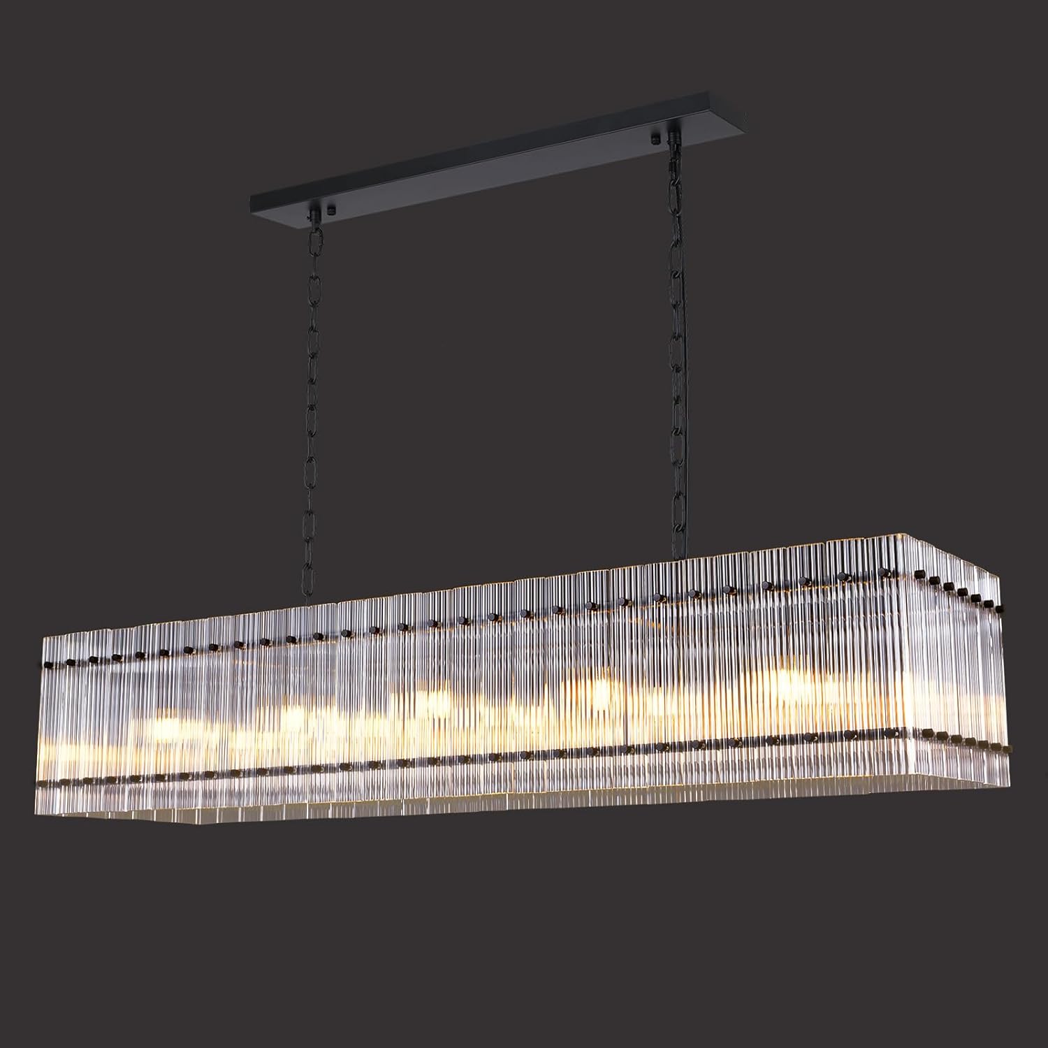 Modern Rectangular Crystal Glass Chandelier, 10-Lights Black Chandelier Lighting Contemporary Pendant Ceiling Light Fixture for Dining Room Living Room Kitchen Island - Image 5