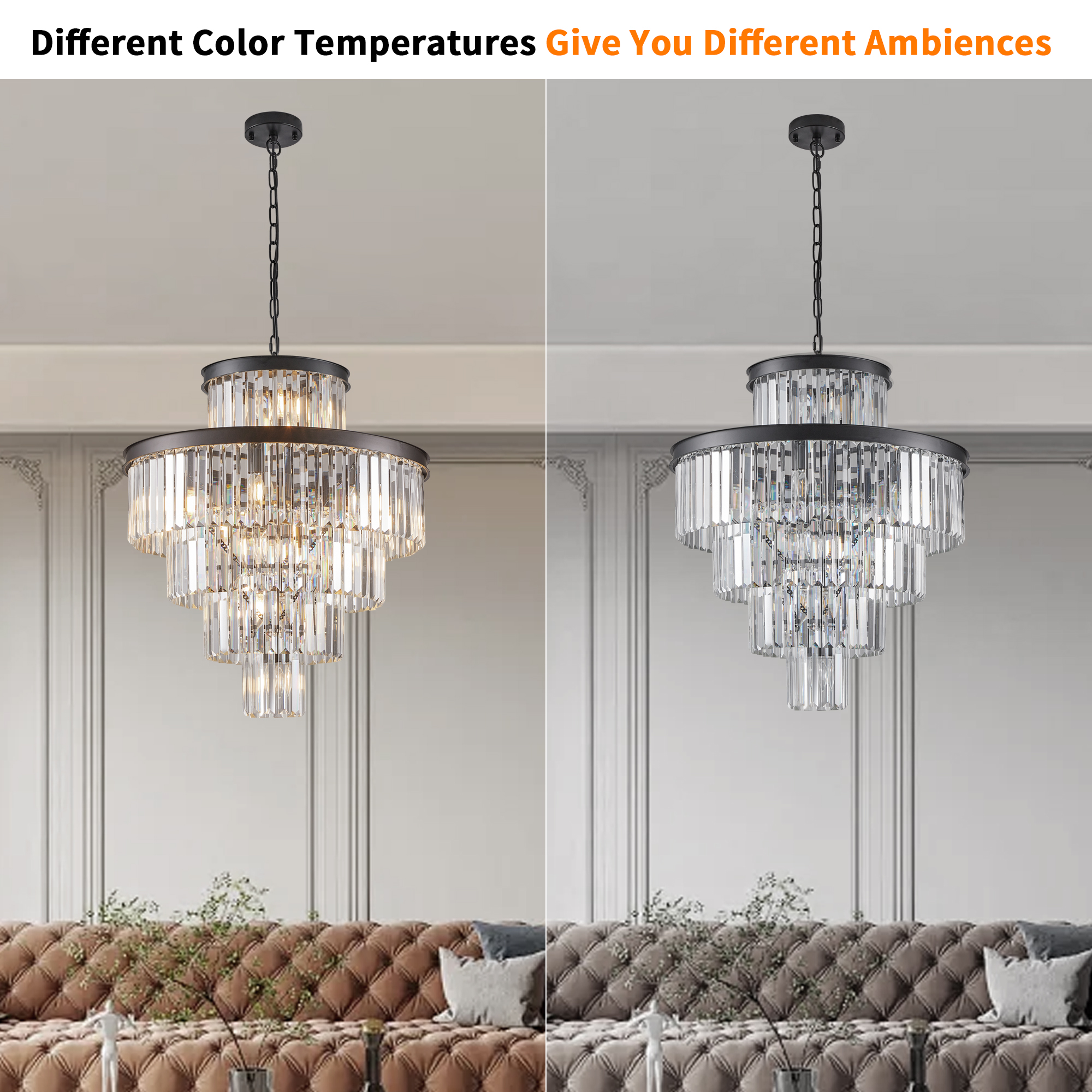 (Same as W1340P188535/L5002-600-B) 24" Luxury Crystal Chandelier with Black Finish – Elegant 15-Light 5 Tier Pendant Light Fixture for Living Room, Dining Room, or Entryway (Bulb Not Included) - Image 6