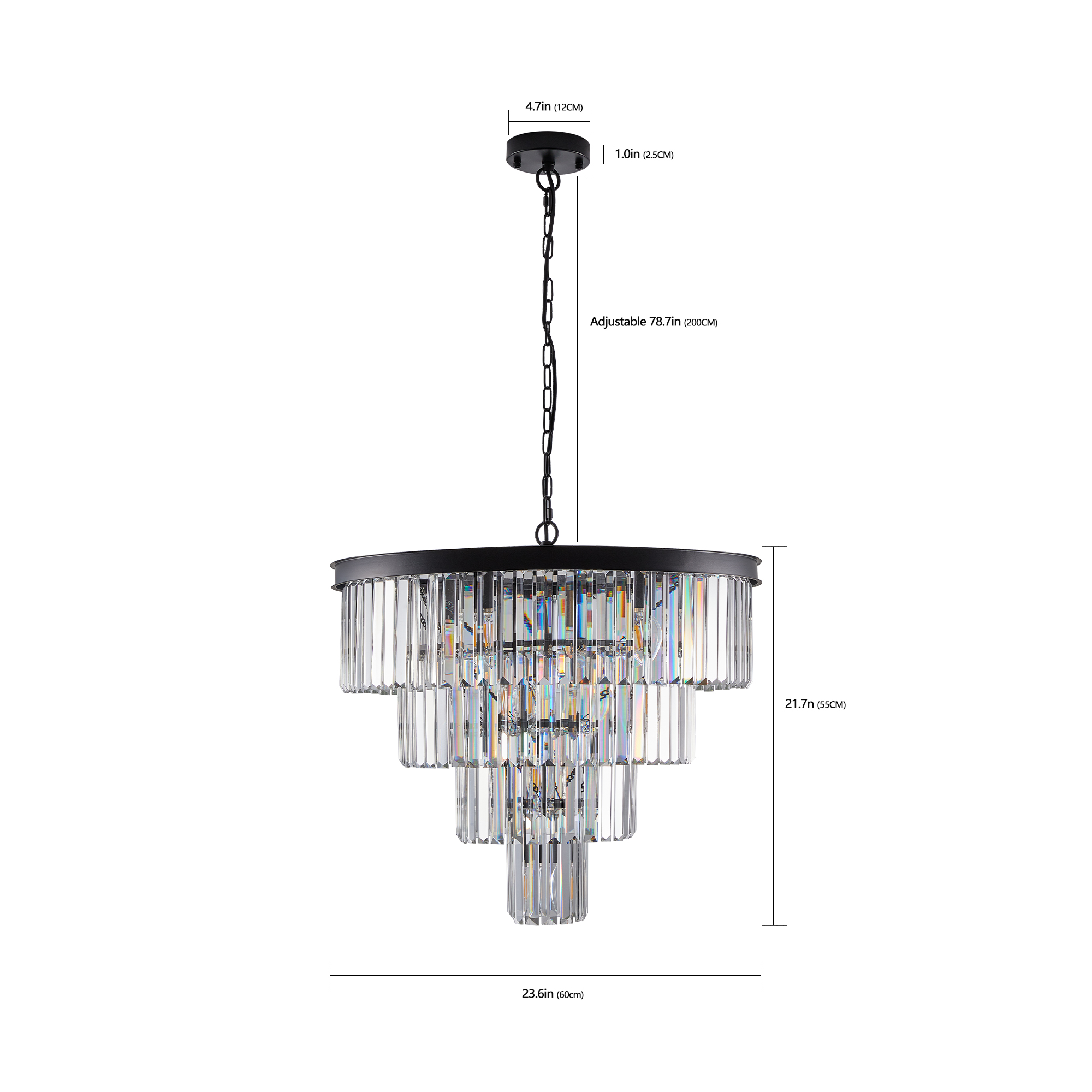 (Same as W1340P188542/L5007-600-B) 24" Contemporary Crystal Modern Chandeliers Crystal Ceiling Chandelier 4 Tier Black Chandelier Lighting for Dining Room Living Room Bedroom (Bulbs Not included) - Image 2