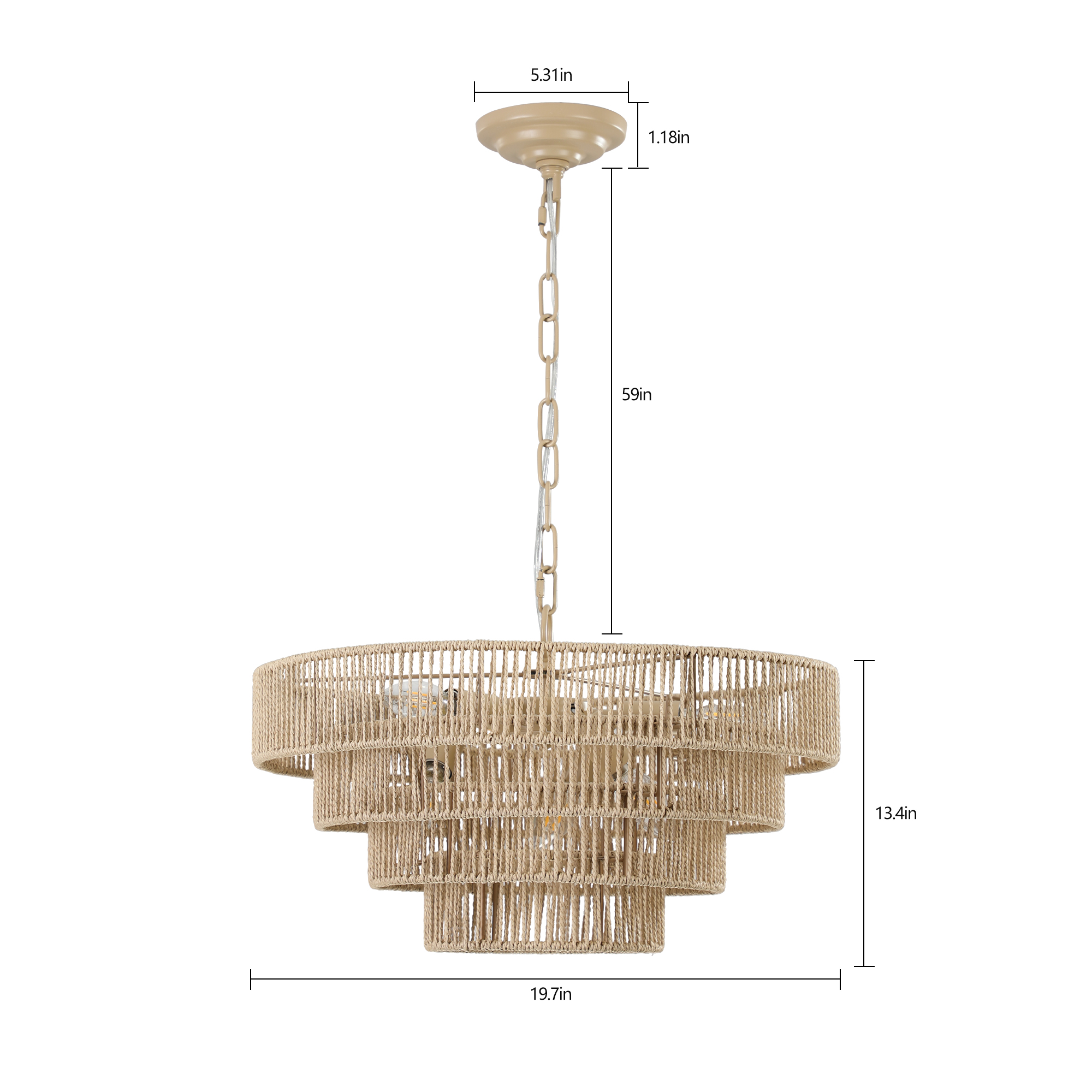 (Same as W1340P155976/L1019-4) 20" Modern 4-Layer Woven Hemp Rope Chandelier, Boho Style Pendant Light, Elegant Hanging Light Fixture for Living Room, Dining Room, Bedroom (No Bulbs) - Image 3