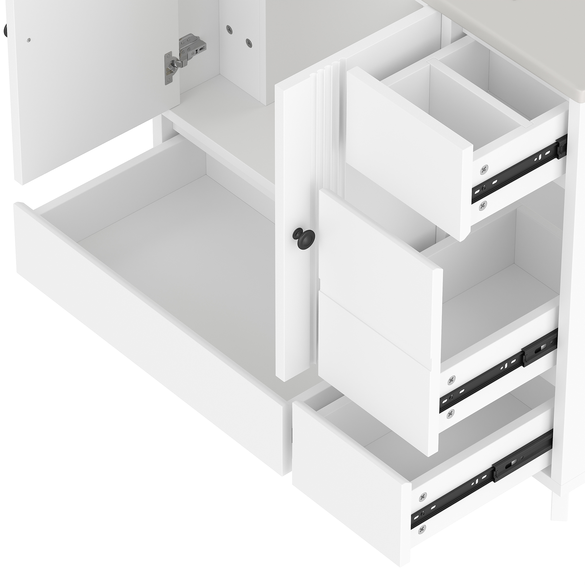 36" Bathroom Vanity with Sink, Free Standing Single Vanity Set with 4 Drawers and Side Storage Rack, Wood Cabinet with Ceramic Basin for Bathroom, White - Image 2